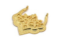 Gold Ethnic Pendant, 1 Gold Plated Brass Ethnic Pendants With 2 Loops (31x32x1.6mm) E249 Q0506