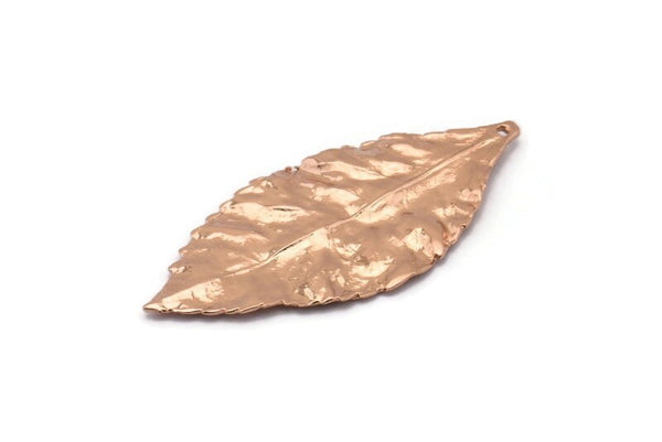 Wide Brass Leaf, 2 Rose Gold Plated Brass Leaf  Charms (46x20mm) N0190 Q0084