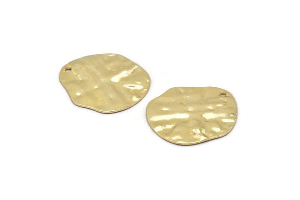 Gold Disc Charms, 4 Gold Plated Brass Hammered Disc Charms With 1 Hole, Earrings, Pendants, Findings (21x20x0.60mm) D0677