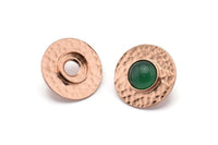 Rose Gold Round Earring, 2 Rose Gold Plated Brass Hammered Round Earring Posts With 1 Pad, Findings (22x3mm) E273