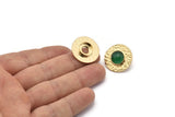 Gold Round Earring, 2 Gold Plated Brass Hammered Round Earring Posts With 1 Pad, Findings (22x3mm) E273