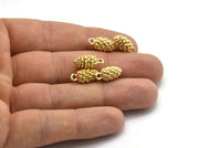 Gold Cone Charm, 2 Gold Plated Brass Pine Cone Charms With 1 Loop (16x7.5mm) U109 Q0388