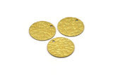 Brass Round Tag, 24 Raw Brass Textured Round Tags With 1 Hole, Stamping Tags (18x0.85mm) R082