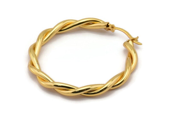 Hoop Earrings, 2 Gold Plated Copper, Twisted Hoop Earrings, Gold Earrings (53mm) Q0981
