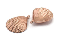 Rose Gold Shell Charm, 1 Rose Gold Plated Brass Sea Shell Charm with 1 Loop, Pendants, Charms, Findings (33x26.5mm) E288 Q0577