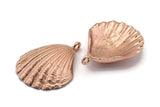 Rose Gold Shell Charm, 1 Rose Gold Plated Brass Sea Shell Charm with 1 Loop, Pendants, Charms, Findings (33x26.5mm) E288 Q0577
