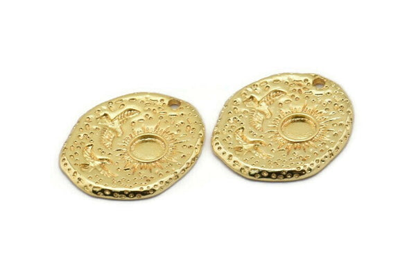 Gold Sun Charm, Gold Plated Brass Sun Charms With 1 Hole, Findings - Pad Size 5mm (24x20x1.5mm) N1196