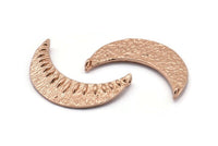 Gül Altın Hilal Kolye, 2 Halkalı 1 Gül Altın Kaplamalı Pirinç Dokulu Hilal Kolye (34x11mm) V053