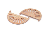 Retro Leaf Pendant, 2 Rose Gold Lacquer Plated Brass Semi Circle Pendant With 2 Loops (38x22x1mm) BS 1946