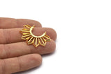 Gold Sun Pendant, 1 Gold Plated Brass Textured Sunny Pendants With 2 Loops (36.5x26x2.6mm) E204 Q0532