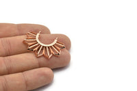 Rose Gold Sun Pendant, 1 Rose Gold Plated Brass Textured Sunny Pendants With 2 Loops (36.5x26x2.6mm) E204 Q0532