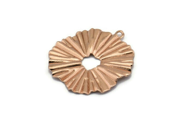 Rose Gold Sun Charm, 4 Rose Gold Plated Brass Sun Charms With 1 Loop, Findings, Earrings (25x23mm) D1235 Q0859