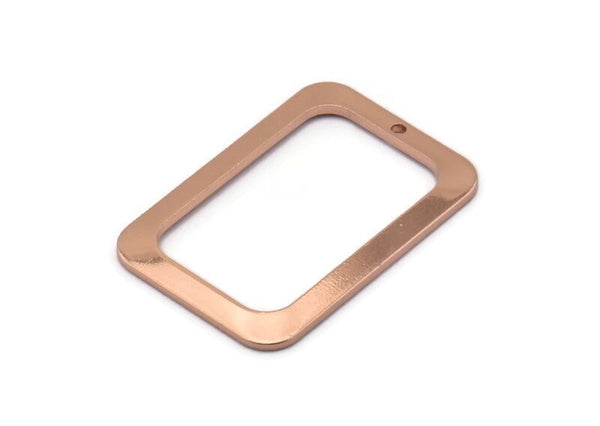Rose Gold Rectangle Charm, 2 Rose Gold Plated Brass Rectangle Charms With 1 Hole Earrings, Findings (30x21x1mm) D1157 Q0864