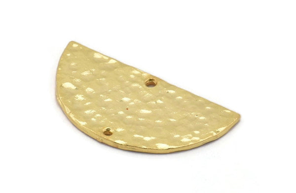 Hammered Half Moon, 2 Hammered Gold Plated Brass Semi Circle Blanks with 2 Holes (30x15x1.2mm) N0340 Q0400