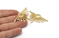 Gold Sun Pendant, 1 Gold Plated Brass Hammered Sunny Pendants (51x31x1.8mm) BS 1940 Q0543