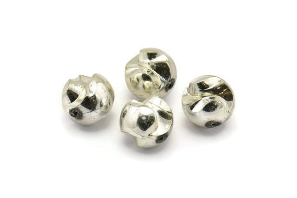 Vintage Silver Plastic Bead, 5 Vintage Silver Plastic Round Beads (15mm) B-14