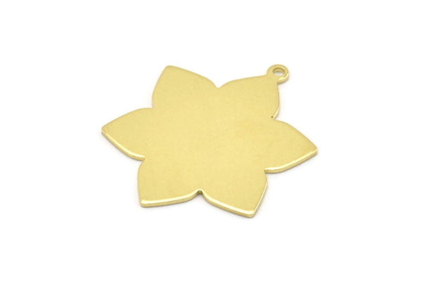 Brass Flower Charm, 6 Raw Brass Flower Charms With 1 Loop, Stamping Blanks (31x25x0.80mm) M02534