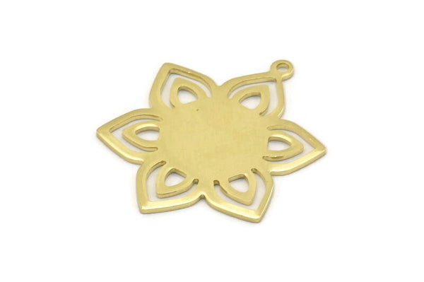 Brass Flower Charm, 6 Raw Brass Flower Charms With 1 Loop, Stamping Blanks (31x25x0.80mm) M02540