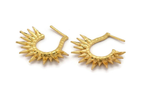Gold Sun Earring, 2 Gold Plated Brass Textured Sunny Earrings (35x31x3.5mm) E248 Q0509