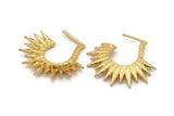 Gold Sun Earring, 2 Gold Plated Brass Textured Sunny Earrings (35x31x3.5mm) E248 Q0509