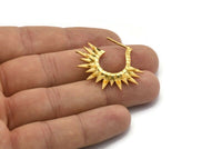 Gold Sun Earring, 2 Gold Plated Brass Textured Sunny Earrings (35x31x3.5mm) E248 Q0509