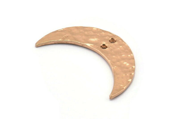 Hammered Moon Crescent Charm, 2 Rose Gold Plated Brass Hammered Moons with 2 Holes  (30x8x1.2mm) N0387 Q0066