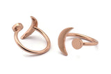 Universe Cosmos Ring, 2 Rose Gold Plated Brass Moon And Planet Rings - Round Cabochon Size: 6mm N0127 Q0232