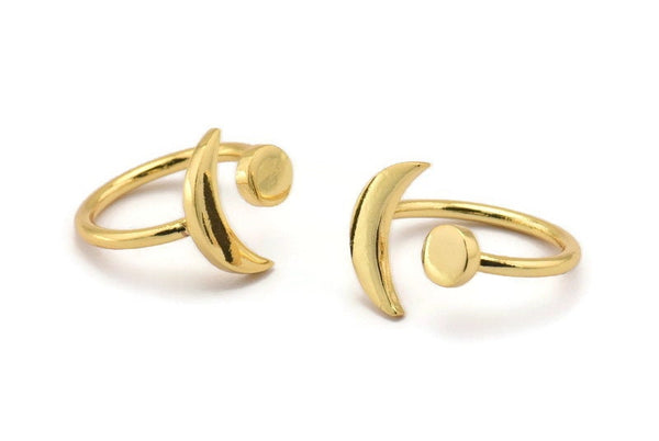 Universe Cosmos Ring, 2 Gold Plated Brass Moon And Planet Rings - Round Cabochon Size: 6mm N0127 Q0232