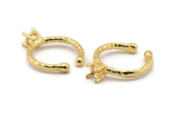 Adjustable Ring Settings, 2 Gold Lacquer Plated Brass 4 Claw Ring Blanks - Pad Size 5mm N0319