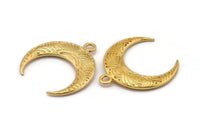 Gold Moon Charm, 2 Gold Plated Textured Horn Charms, Pendant, Jewelry Finding (27x8.25x3.30mm) N0207