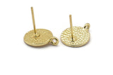 Gold Earring Posts, 4 Gold Plated Brass Round Earring Stud, Earring Charms With 1 Loop (10mm) N0793 Q0820