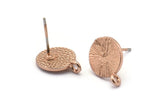 Rose Gold Earring Posts, 4 Rose Gold Plated Brass Round Earring Stud, Earring Charms With 1 Loop (10mm) N0793 Q0820