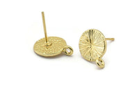 Gold Earring Posts, 4 Gold Plated Brass Round Earring Stud, Earring Charms With 1 Loop (10mm) N0793 Q0820