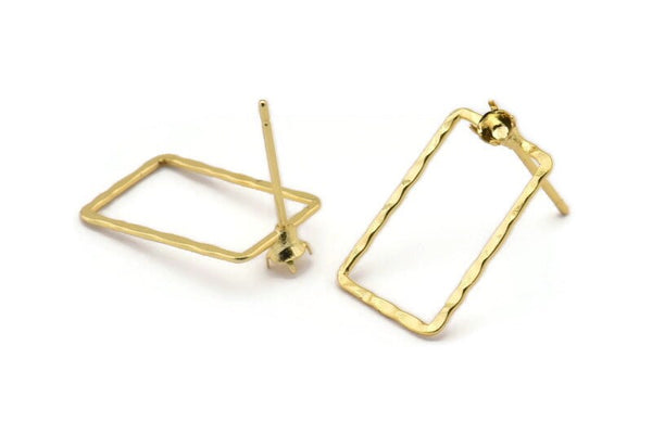 Gold Rectangle Earring, 6 Gold Plated Brass Hammered Rectangle Earring Charms With 1 Pad (19x12x0.6x1mm) E371 Q0517