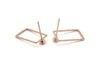 Gül Altın Dikdörtgen Küpe, 6 Gül Altın Kaplama Pirinç Çekiçlenmiş Dikdörtgen Küpe Tılsımı 1 Pedle Birlikte (19x12x0,6x1 mm) E371 Q0517
