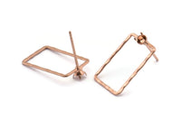 Gül Altın Dikdörtgen Küpe, 6 Gül Altın Kaplama Pirinç Çekiçlenmiş Dikdörtgen Küpe Tılsımı 1 Pedle Birlikte (19x12x0,6x1 mm) E371 Q0517