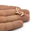 Rose Gold Fish Earring, 2 Rose Gold Plated Brass Fish Stud Earrings (28x16mm) N0774 Q0837