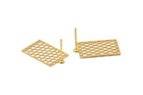 Gold Rectangle Earring, 4 Gold Plated Brass Rectangle Honeycomb Stud Earrings (20x12mm) E026 Q0941