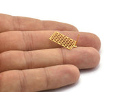 Gold Rectangle Earring, 4 Gold Plated Brass Rectangle Honeycomb Stud Earrings (20x12mm) E026 Q0941
