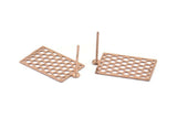 Rose Gold Rectangle Earring, 4 Rose Gold Plated Brass Rectangle Honeycomb Stud Earrings (20x12mm) E026 Q0941