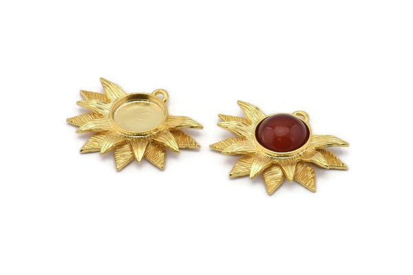 Gold Sunflower Charm, 2 Gold Plated Brass Flower Charm Earrings With 1 Loop, Pendants (21x30mm) N0742 Q0809
