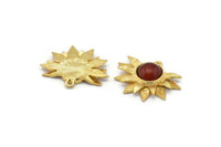 Gold Sunflower Charm, 2 Gold Plated Brass Flower Charm Earrings With 1 Loop, Pendants (21x30mm) N0742 Q0809