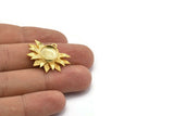 Gold Sunflower Charm, 2 Gold Plated Brass Flower Charm Earrings With 1 Loop, Pendants (21x30mm) N0742 Q0809