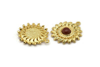 Gold Sunflower Charm, Gold Plated Brass Flower Charm Earrings With 1 Loop, Pendants, Earrings (25mm) N0808 Q0812