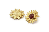 Gold Sunflower Earring, 2 Gold Plated Brass Flower Stud Earrings - Pad Size 10mm N0702 Q0818