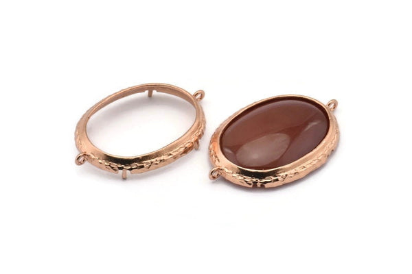 Rose Gold Oval Setting, 1 Rose Gold Plated Brass Oval Settings With 2 Loops and 1 Pad Setting (39x25x3.8mm) BS 2046 Q0483