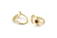 Gold Ring Settings, 2 Gold Plated Brass Moon And Sun Ring With 1 Stone Setting - Pad Size 5mm N1021 Q0955