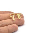 Gold Ring Settings, 2 Gold Plated Brass Moon And Sun Ring With 1 Stone Setting - Pad Size 5mm N1021 Q0955