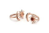 Rose Gold Ring Settings, 2 Rose Gold Plated Brass Moon And Sun Ring With 1 Stone Setting - Pad Size 5mm N1021 Q0955