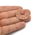 Rose Gold Geometric Pendant, 1 Rose Gold Plated Brass Geometric Fish Scale Textured Pendants With 2 Loops,Earrings (32mm) E190 Q0594